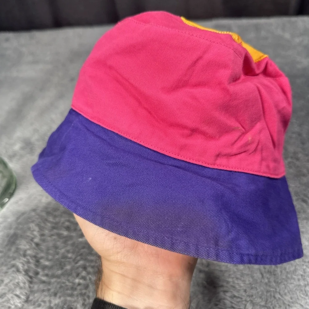 Vintage Okiedokie Kids Bucket Hat Pink Blue Colorblock Flower Embroidered Marks